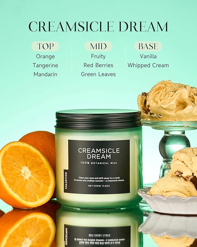 M&SENSE Orange Creamsicle Summer Scented Candle - 11.6oz Clean Non Toxic Natural Soy Wax 70-Hour Slow Burning Candle, 2-Wick Long Lasting Home Fragrance Gifts for Housewarming & Anniversaries
