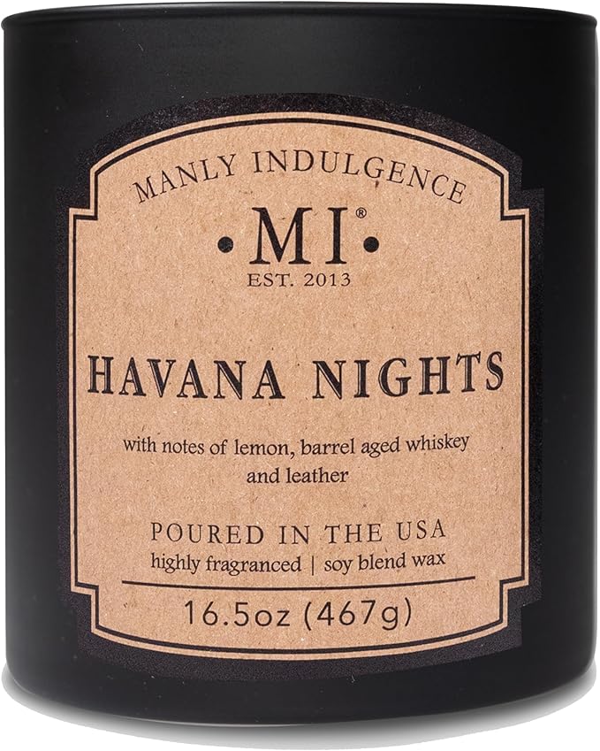 Manly Indulgence Havana Nights Scented Candles for Men, 2 Wick, 16.5 oz, Premium Soy Blend Wax, 60H Burn, Candles for Home Scented - Made in The USA