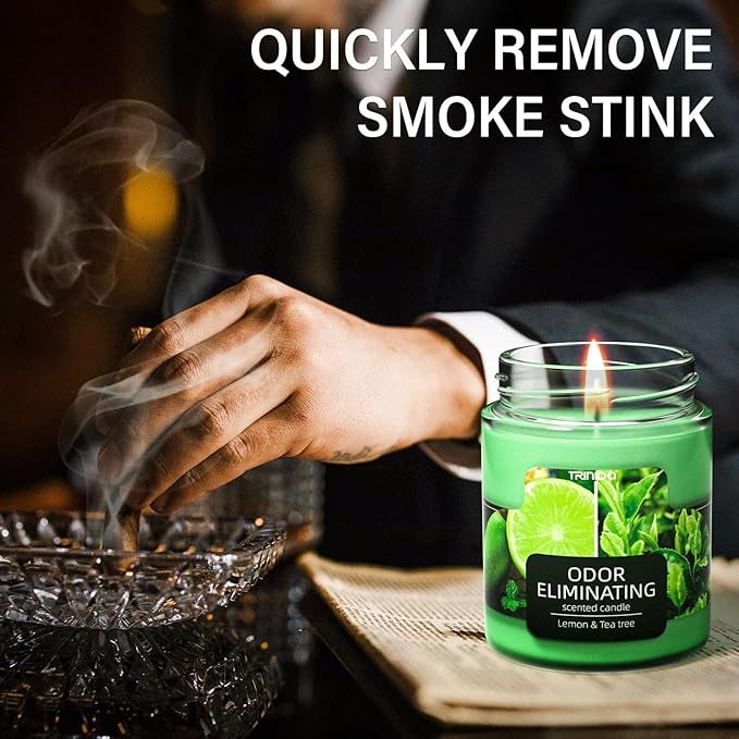 TRINIDa Lemon & Tea Tree Odor Eliminating Candles for Home Scented, Eliminates 99% of Pet, Smoke, Food and Other Smells Quickly, Highly Fragranced Candle, Premium Soy Candles Set for Women