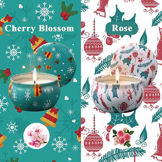 2 Pack Aromatherapy Candles, 2.5 Oz Scented Candles, Rose and Cherry Blossom, Soy Scented Candle with Floral Scents, Portable Small Jar Candle Set for Travel, Spa, Bath, Yoga, Home Decor Candle