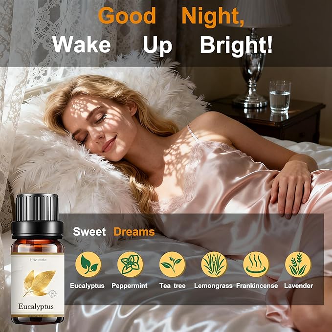 Essential Oil Set, Premium Fragrance Oils for Diffuser & Aromatherapy, Candle, Soap Making, Humidifiers, Scents Blends Included Frankincense,Lavender,Eucalyptus, Lemongrass,Mint,Tea Tree, 6x10ML