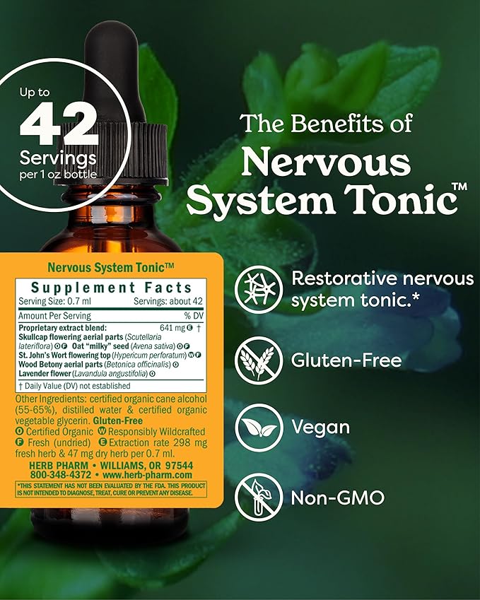Herb Pharm Nervous System Tonic Liquid Herbal Formula to Strengthen and Calm the Nervous System - 1 Ounce (FASKULL01)