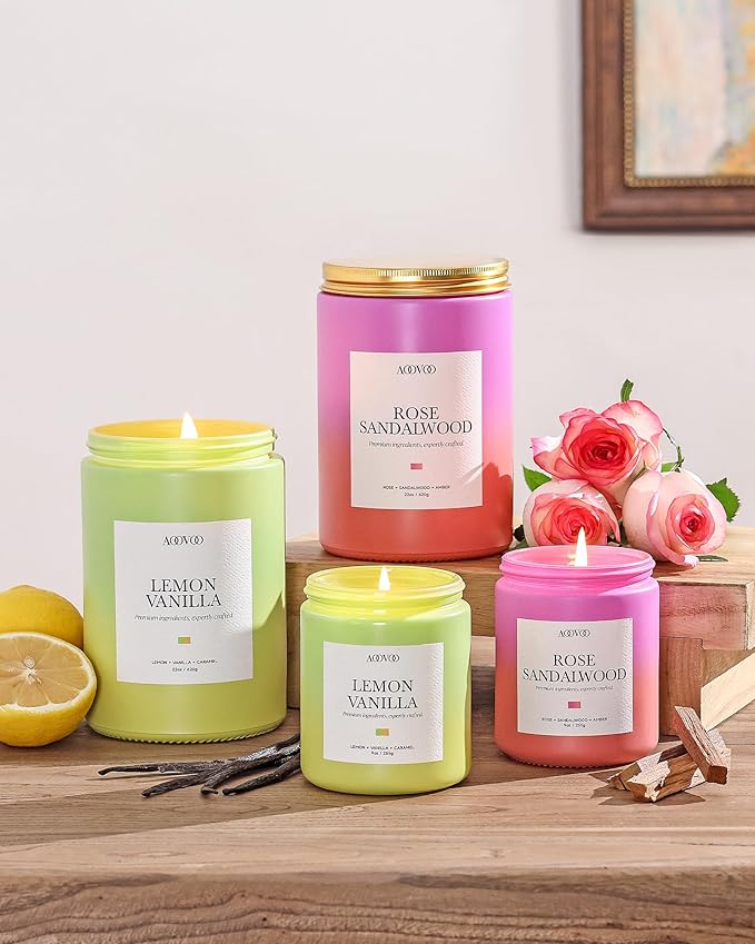 AOOVOO Rose Sandalwood Candles - Scented Candle Gift for Women, 9oz Soy Candle, 50 Hours Burn, Jar Candle for Home Scented, Relaxing, Stress Relief Candles