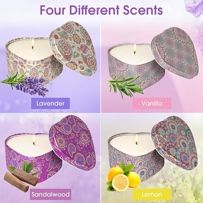 WarmEmbrace Scented Candles, 4 Pack Candles for Women, Candle Set 4 Different Scents, Natural Ingredients Soy Candle for Home, Present for Women