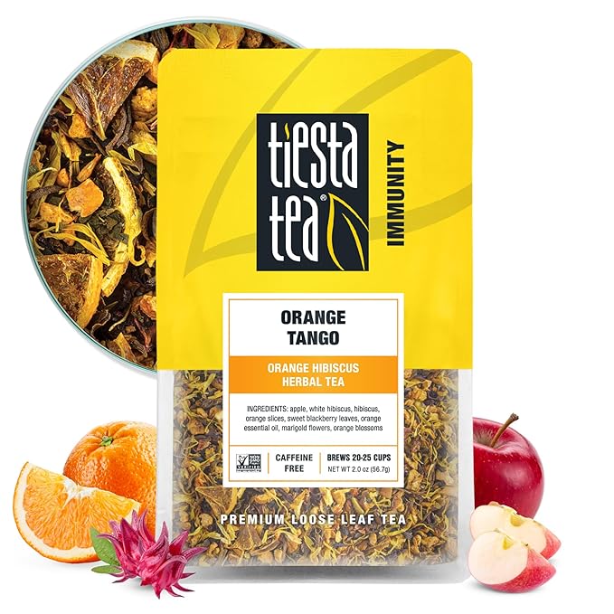 Tiesta Tea - Orange Tango, Loose Leaf, Orange Hibiscus Herbal Tea, Premium Non-Caffeinated Fruit Blend, Makes Hot or Iced & Up to 25 Cups, 2oz Resealable Pouch
