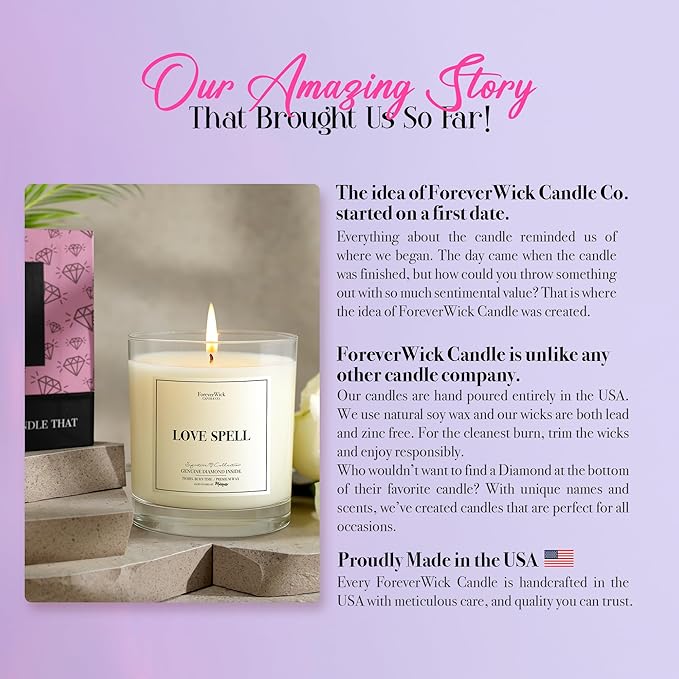 Love Spell Lush Fruit Surprise Candle with Diamond Inside | Foreverwick Candles | Scented Soy Candles Gifts for Women Aromatherapy Candle | Organic Soy Candle 14oz | 70h