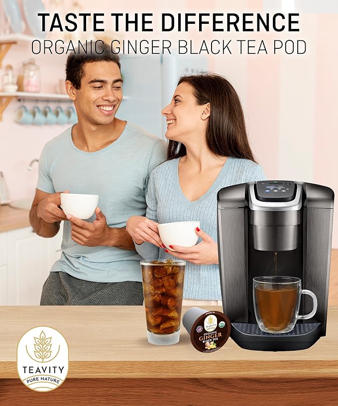 Organic Ginger Tea Pods for Keurig with Unsweet Black Tea for K Cup Brewing - Ginger Black Tea by Teavity (24 Tea Pods)