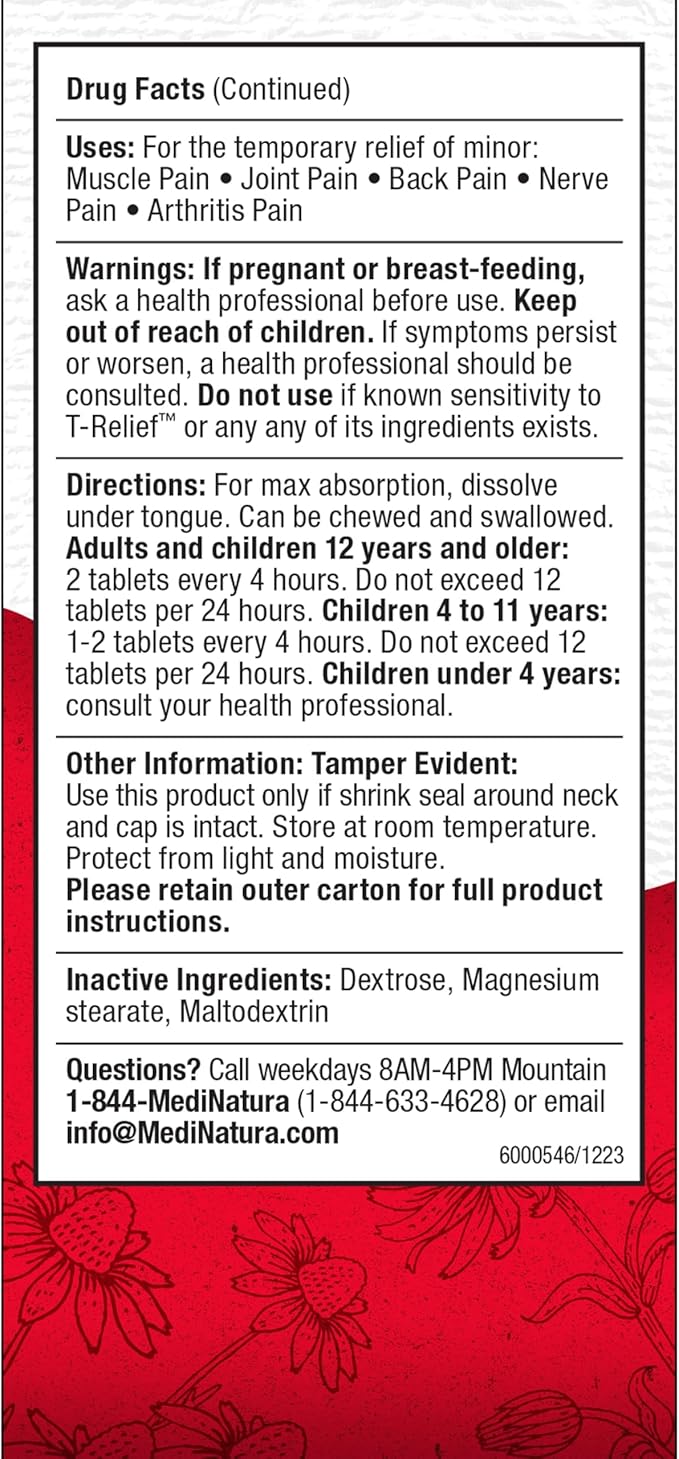 T-Relief Arnica +12 Natural Relieving Actives for Back Pain Joint Soreness Muscle Aches & Stiffness, Whole Body Fast Acting Relief for Women & Men - 100 Tablets (3 Pack)