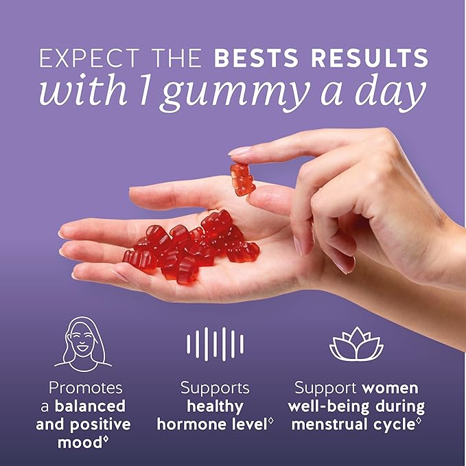 PMS Support Supplement for Women. Menstrual Relief Gummies to Target Hormonal Breakouts, Bloating, Period Cramps, & Mood Swings. Vegan, with Vitamin B6 & Lemon Balm, 60 Gummies