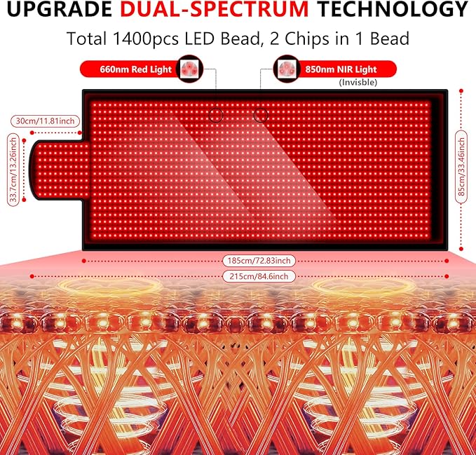 Large Red Light Therapy Mat for Full Body - 85" x 33" Extra Large Infrared Light Therapy Mat with 1400 LEDs, 660nm & 850nm Dual Wave, Timer & Pulse Modes - Ideal for Back Pain Relief, Muscle Recovery