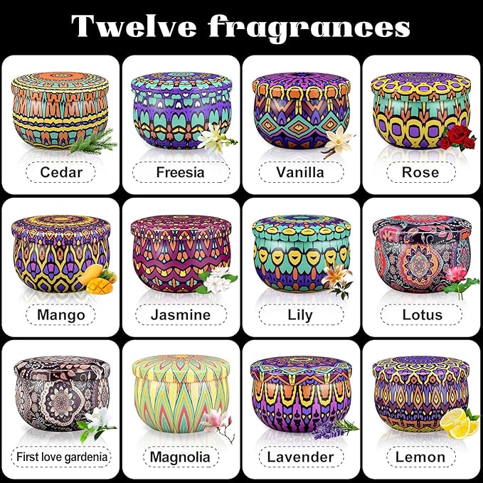 Scented Candles Gift Set, 12/24/48 Pack Candles for Home Scented, Long Lasting Soy Candle, Birthday Gifts for Women, Aromatherapy Candle for Stress Relief, Relaxation, Bath, Yoga