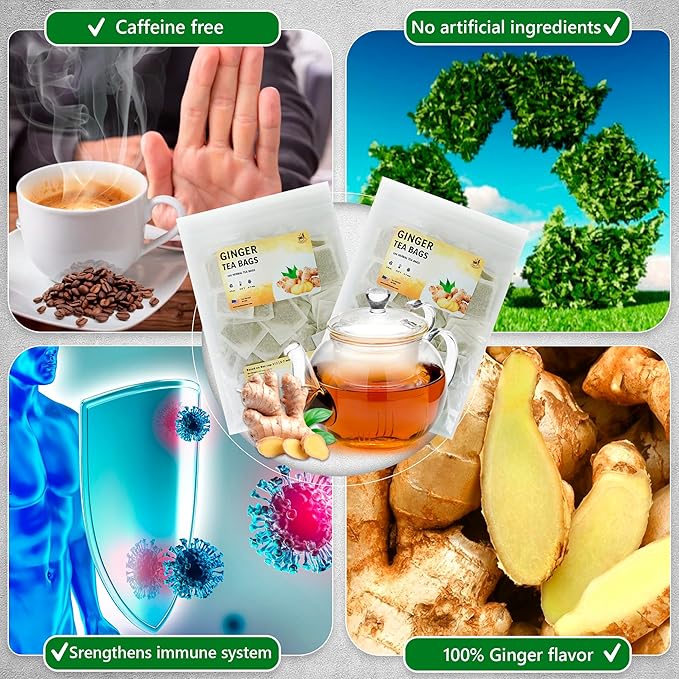 TeadreamTea Ginger Tea Bags - 400 Bleach-Free Tea Bags | Caffeine Free, Antioxidant, Calms Upset Stomach - Strengthen Immune System - Herbal Ginger Tea