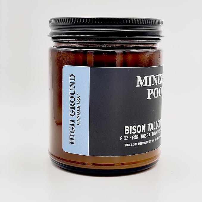 Big Crazy Buffalo Pure Bison Tallow Scented Candle, Mineral Pool, 8 oz - Scents of Himalayan Sea Salt, Moss, & Freesia - Pure, Low Smoke, Beeswax, Traditional Tallow, Glass Jar