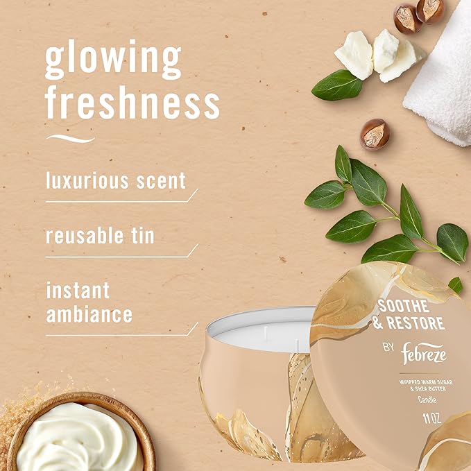 Febreze Scented Candle, Soothe & Restore Scent, 11 oz 4 Wick Candle, Single Pack