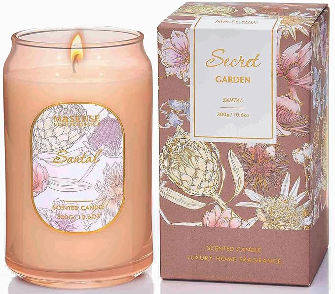 M&SENSE Santal Candles for Home Scented, 10.6 Oz Soy Wax Candles Non Toxic Jar Candle Up to 60 Hours Long Burning Home Fragrance Gift for Stress Relief, Meditation, Yoga