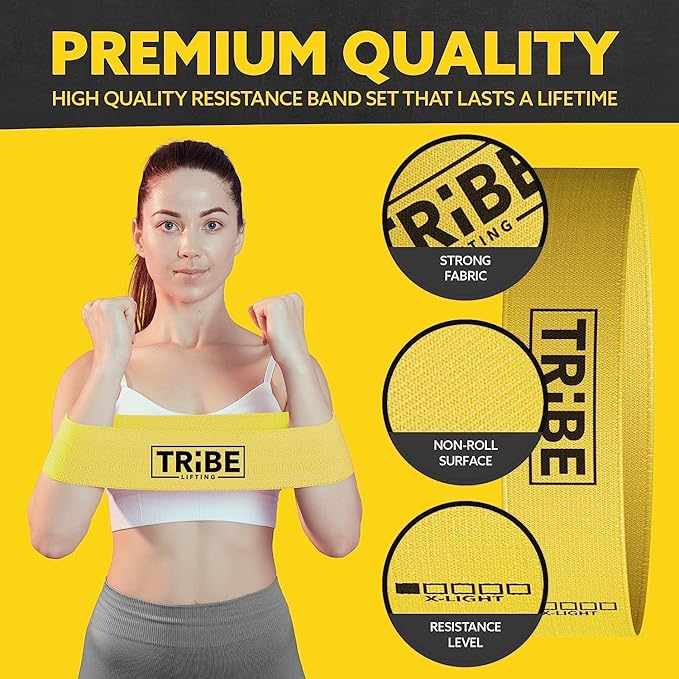Tribe Lifting Fabric Resistance Bands for Glutes & Legs | 5 Fabric Workout Bands Set | Thick Booty Bands for Squats, Lunges, Hip Training, Physical Therapy & Home Workouts