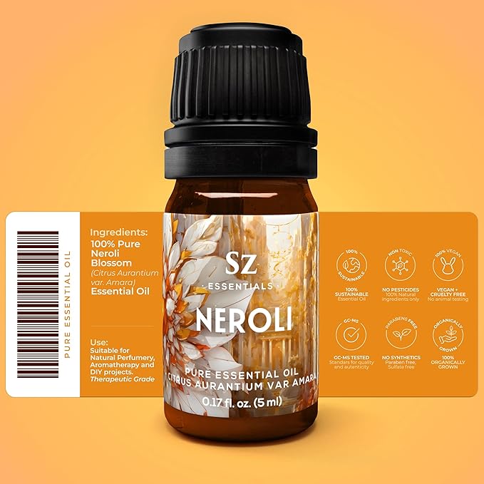 Neroli Essential Oil 100% Pure, Undiluted Oil - Extracted from The Bitter Orange Tree Blossoms - Rich & Floral Scent, with Citrusy Overtones - Therapeutic Grade & Vegan - 0.17oz (5ml)