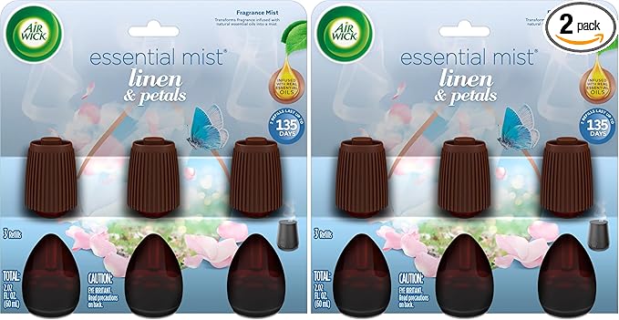 Air Wick Essential Mist Refill, 3ct, Linen & Petals, Air Freshener, Essential Oils (Pack of 2)