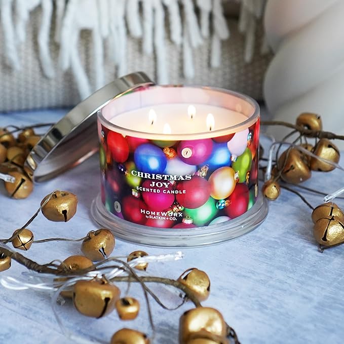 HomeWorx by SLATKIN + CO. Candle- Christmas Joy, 18 oz. Premium Scented Candle - 30-55 Hours Burn Time