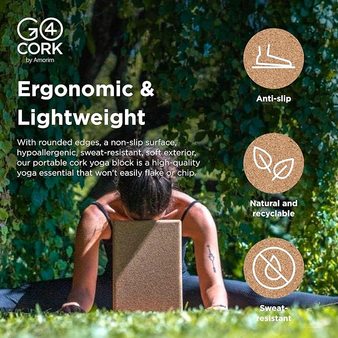 Go4Cork Cork Yoga Block for Yoga, Pilates & Meditation | Non-Slip, Hypoallergenic, Sustainable, Non-Toxic Yoga Block