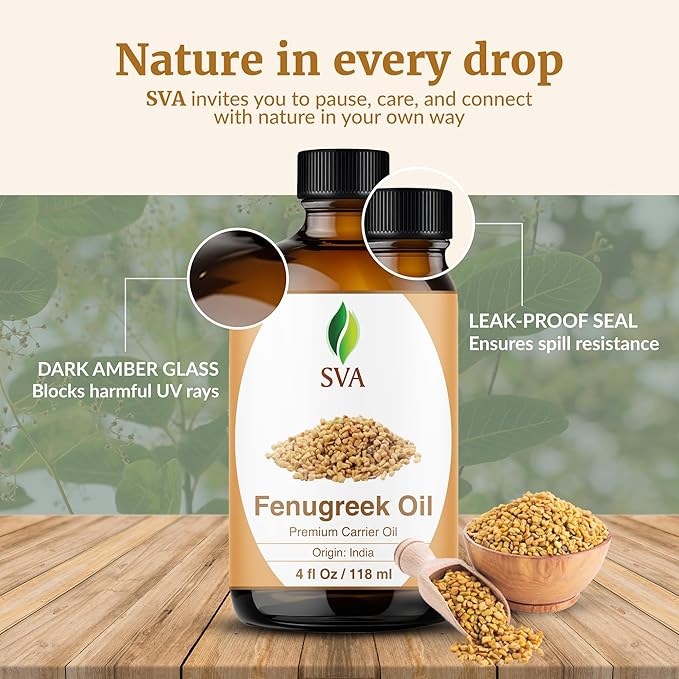 SVA Fenugreek Oil 4oz (118ml) Premium Carrier Oil with Dropper for Hair Care, Hair Oiling, Scalp Massage & Skin Care