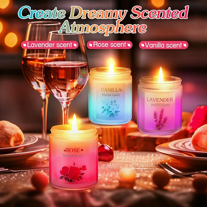 Valentine's Day Glowing Scented Candles with Sensor Light, Aromatherapy Candles Gifts for Women, Rose Vanilla Lavender Candle, Natural Soy Candle for Home Scented, Women Valentine Gift
