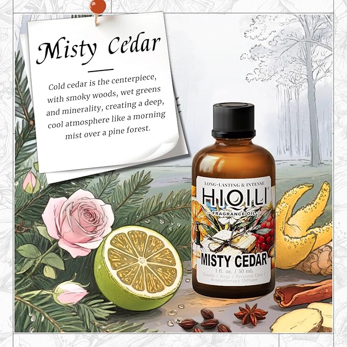 HIQILI Misty Cedar Fragrance Oil for Candle & Soap Making, DIY Fresh Hand Wash, Luxury Hotel Scents for Air Diffuser - 1 Fl Oz