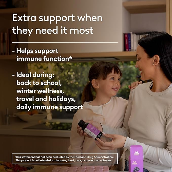 Children's Immune + Wellbeing Herbal Syrup, Daily Immunity with Elderberry, Echinacea & Olive Leaf, High Absorption, Elderberry Flavor, Plant-Based - 5.1 Fl oz (30 Servings)