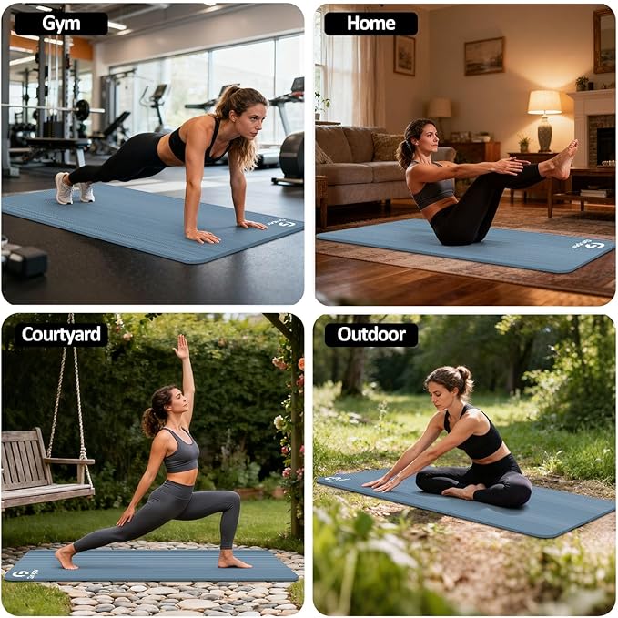 Yoga Mat Non Slip NBR Extra Thick Yoga Mat, 72"L x 32"/24"W x 0.6"/0.4"TH (185cm x 80cm/61cm x 15mm/10mm), Anti-Tear Exercise Mat with Carrying Strap and Bag, Workout Mats for Yoga, Pilates