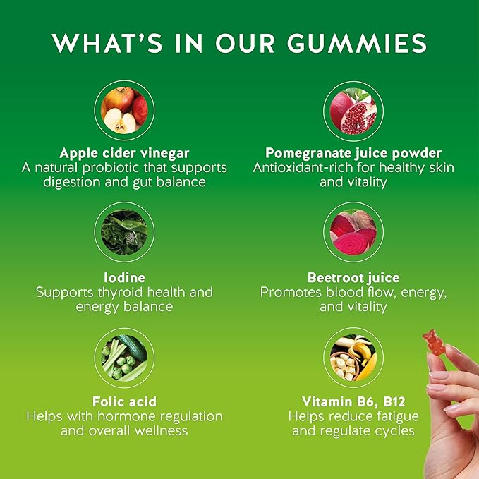 Bears with Benefits Apple Cider Vinegar Gummies – Metabolism & Detox Support with Vitamins B6, B12, Iodine & Folic Acid – Vegan. Balanced Gut (90 Gummies)