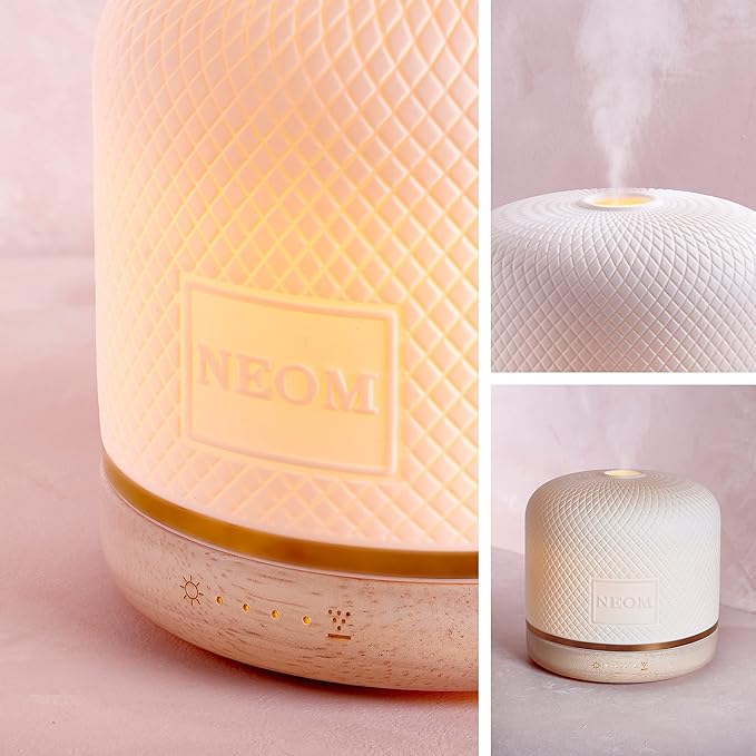 NEOM – Wellness Pod Luxe | Premium Ceramic Ultrasonic Essential Oil Diffuser, 350ml | Ceramic Cover, Remote Control, LED Light & Timer | Aromatherapy Diffuser | Home Fragrance…