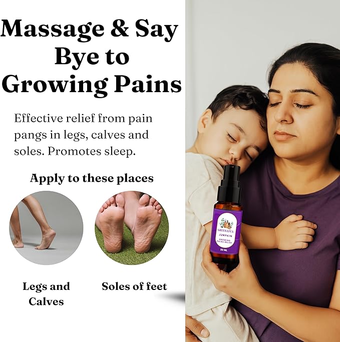 Jumpkin by Greenatva - Growing Pain Relief for Kids 50 ml (1.69 fl oz) - 100% Pure, Sleep & Massage Oil for Kids, Blend of Marjoram, Lavender, Black Pepper & Chamomile for (1-10 Ages)