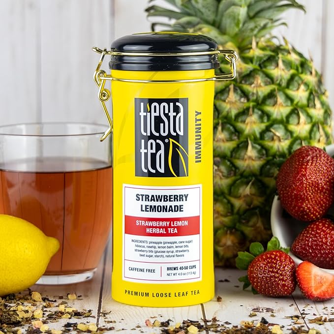 Tiesta Tea - Strawberry Lemonade, Loose Leaf, Strawberry Lemon Herbal Tea, Premium Non-Caffeinated Fruit Blend, Make Hot or Iced, Brews Up to 50 Cups, 4 Ounce Refillable Tin