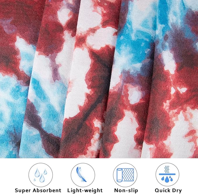 Colorful Star Yoga Towel with Corner Pockets, Non Slip Grip Dots Sweat Absorbent Hot Yoga Mat Towels, Soft Yoga Blankets with Travel Bag, Mat Cover for Workout, Gym, Fitness - 70"x26", Bold Tie-dye