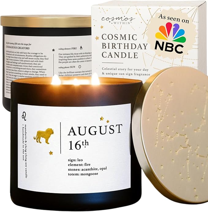 August 16th Personalized Zodiac Candle | Inspirational Astrology Reading and Daily Affirmation for Your Birthdate | Handmade Leo Candles | Astrology Birthday Gifts for Women
