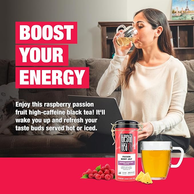Tiesta Tea - Passion Berry Jolt, Loose Leaf, Raspberry Passion Fruit Black Tea, Premium Caffeinated Blend, Make Hot or Iced & Brews Up to 50 Cups, 4oz Refillable Tin (Pack of 6)