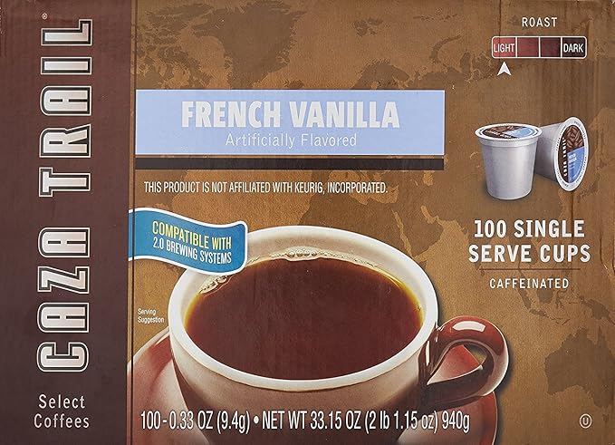 Caza Trail Coffee Pods, French Vanilla Blend, Single Serve (Pack of 100) (Packaging May Vary)
