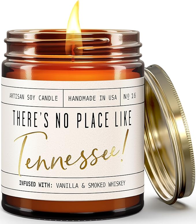 Tennessee Gifts, Tennessee Decor for Home - 'There's No Place Like Tennessee Candle, w/Vanilla & Smoked Whiskey I Tennessee Souvenirs I Tennessee State Gifts I 9oz Jar, 50Hr Burn, USA Made