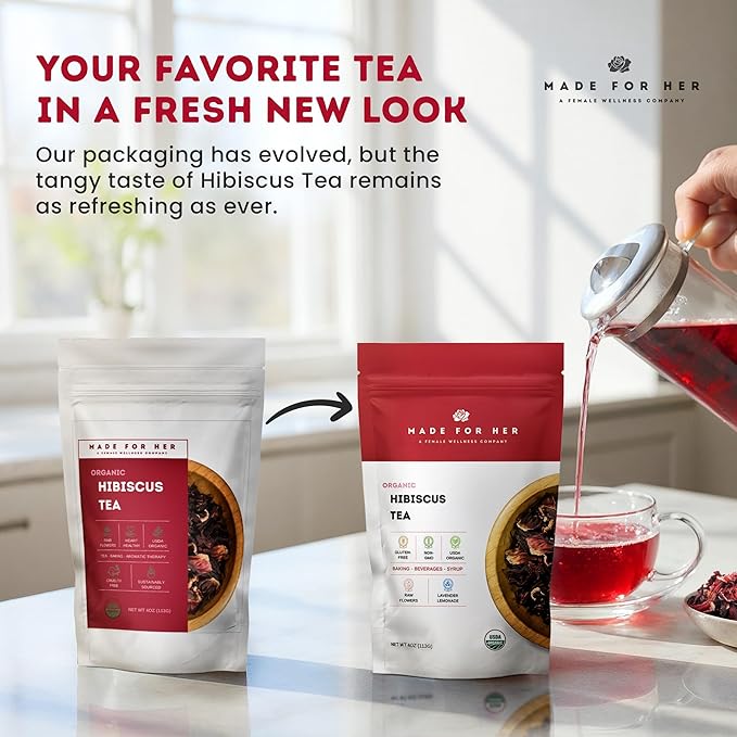 Organic Hibiscus Tea – Caffeine Free Herbal Loose Leaf Tea - Hibiscus Flowers, Rich in Antioxidants & Vitamin C, Tart & Refreshing Flavor, Best Served Hot or Iced Tea - 4oz