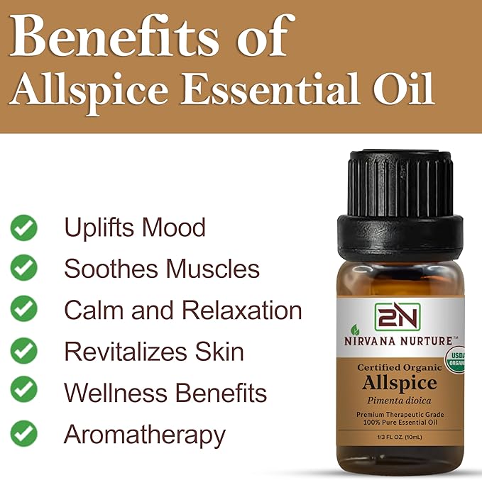 Allspice Essential Oil USDA Certified Organic, 100% Pure Natural Premium Grade, Undiluted