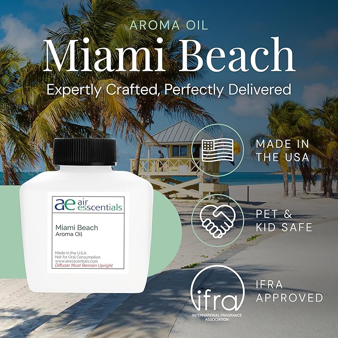 Miami Beach Aroma Oil, Essential Oils Blend for Diffusers & Scent Machines, Fresh Cologne Scent with Citrus & Musk Notes, Aromatherapy, Cold Air Diffuser Compatible, 100 mL