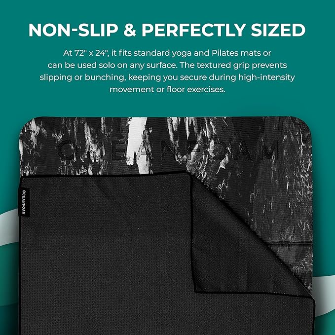 Oceanfoam Beach Towel – Lightweight, Absorbent, Quick-Drying, Sand-Resistant, Non-Slip – Ideal for Workouts, Yoga, Pilates, Beach, Pool, Boat & Travel – 25% Recycled – 72"x24" (Black)