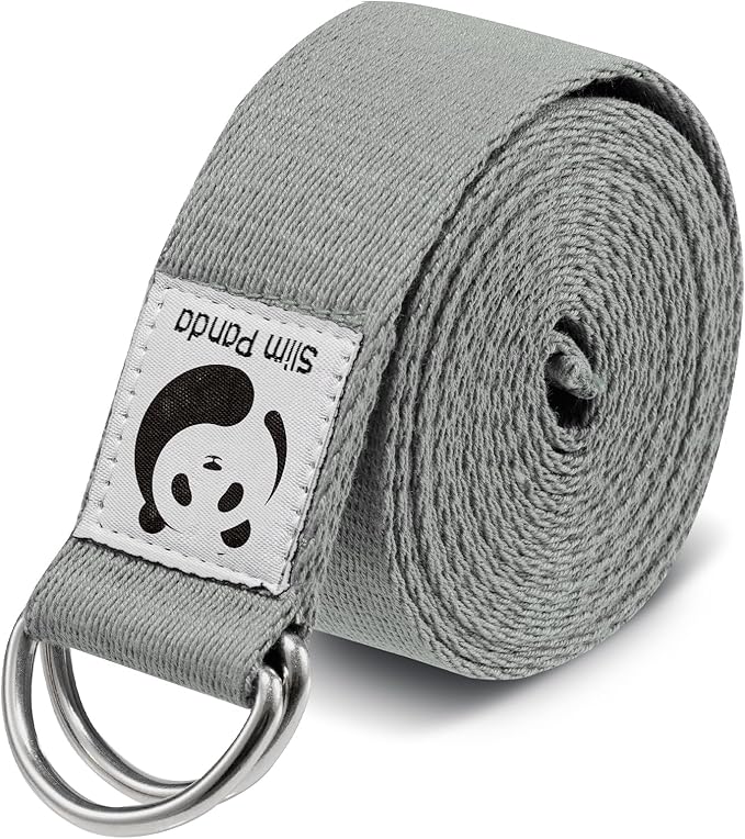 Slim Panda Yoga Strap for Stretching,Cotton Yoga Strap with Adjustable D-Ring Buckle,Non-Elastic Yoga Belt for Pilates,Gym Workouts,Physical Therapy,Improve Flexibility
