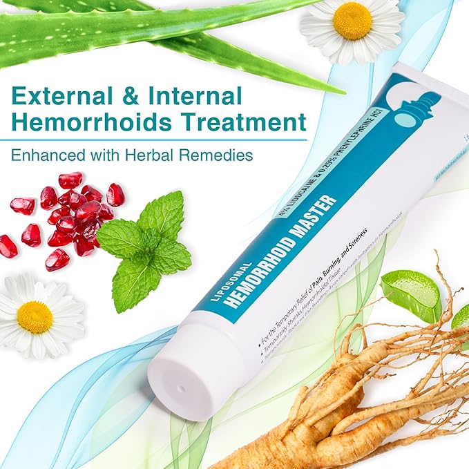 Ebanel 4% Lidocaine Hemorrhoid Treatment Ointment with Phenylephrine, Hydrocortisone, Vitamins B6, D3, E, Zinc Oxide, External and Internal Hemorrhoids Treatment Burn Itch Pain Relief Anal Cream