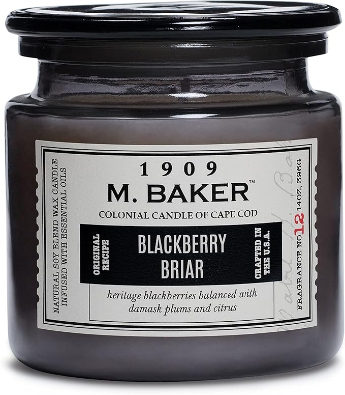 Colonial Candle BlackBerry Briar Scented Jar Candle | 2-Wick Natural Soy Blend Wax Candle for Home | Relaxing Aromatherapy Candle Infused with Essential Oils | M. Baker Apothecary Glass Jar Candle