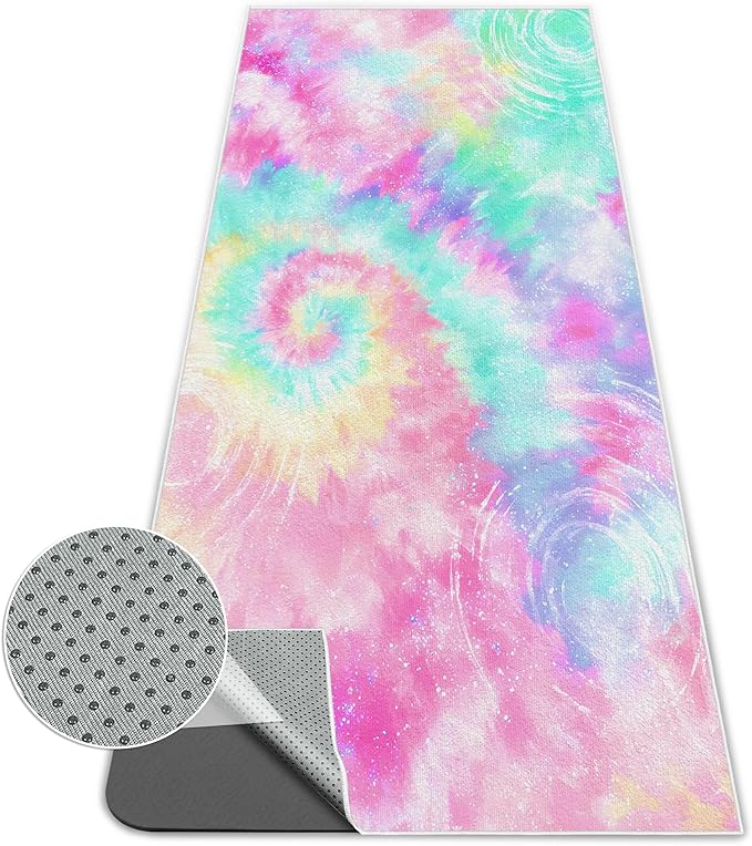 alissgorat Yoga Mat Towel,Hot Yoga Towel High-Definition Pattern,Machine Washable with Ultra-Absorbent Yoga Towels for Hot Yoga Non Slip for Fitness,Exercise,Pilates,72 x 27 in,Pink &Green