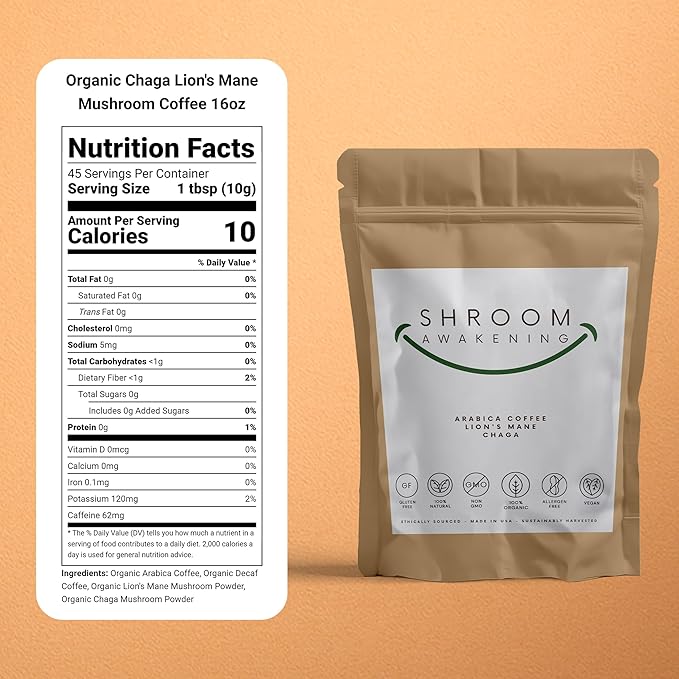 Stop Wasting Mornings Feeling Tired | Mushroom Coffee with Lion’s Mane & Chaga for Long-Lasting Energy, Focus & Wellness | Natural & Jitter-Free | 16oz