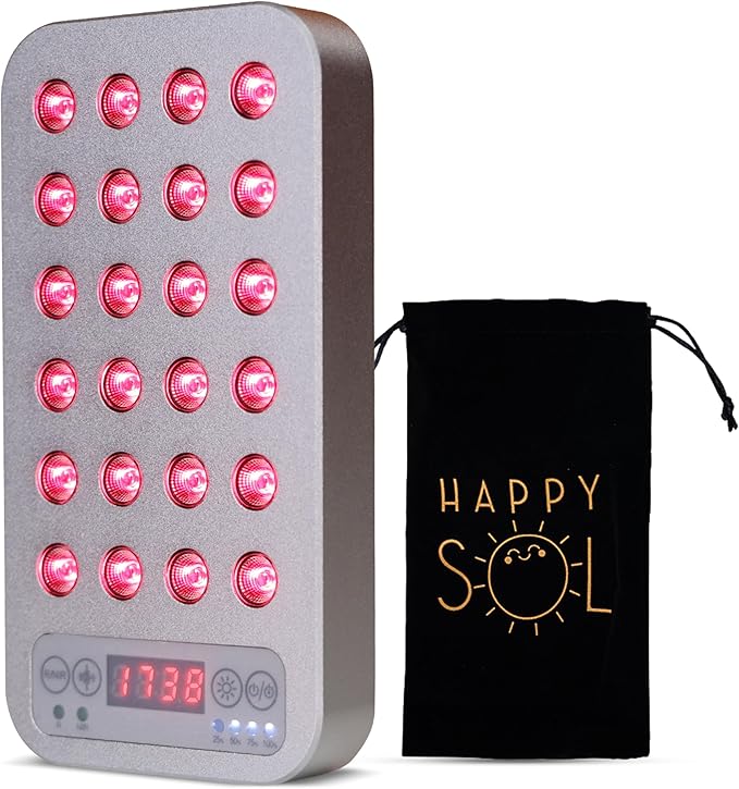 The Mini Go Handheld Red Light Therapy Device, 24 LEDs, 5 Brightness Levels, Adjustable Frequencies, Rechargeable Battery, Red and Infrared Light Therapy, On The Go Light Therapy, Gray