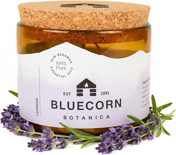 Bluecorn Beeswax Large 3-Wick Candle, 100% Pure Beeswax & Lavender Essential Oil, Amber Glass, Soy Free, Clean Burning Candle Wax, Long Lasting, Home Decor, American Made, 22 Oz, 1 Count