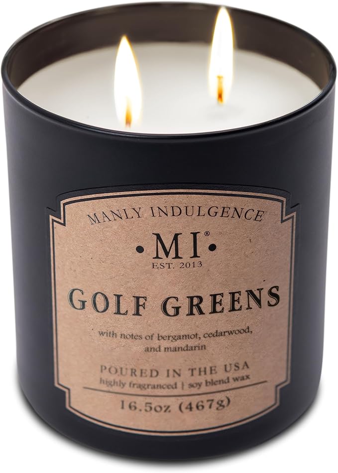 Manly Indulgence Golf Greens Scented Candles for Men, 2 Wick, 16.5 oz, Premium Soy Blend Wax, 60H Burn, Candles for Home Scented - Made in The USA